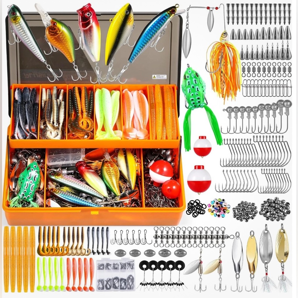 PLUSINNO 404 PCS Fishing Lures, Tackle Box w/Tackle Included, Crankbaits New